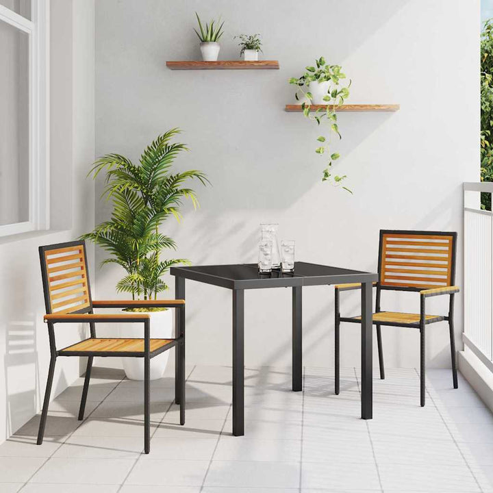 Have stapelstole 2 pcs Brun og sort Solid akacietræ, PE rattan
