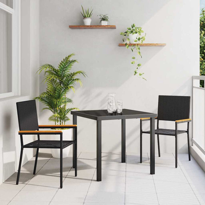 Have stapelstole 2 pcs Sort og Brunt PE rattan, Solid akacietræ
