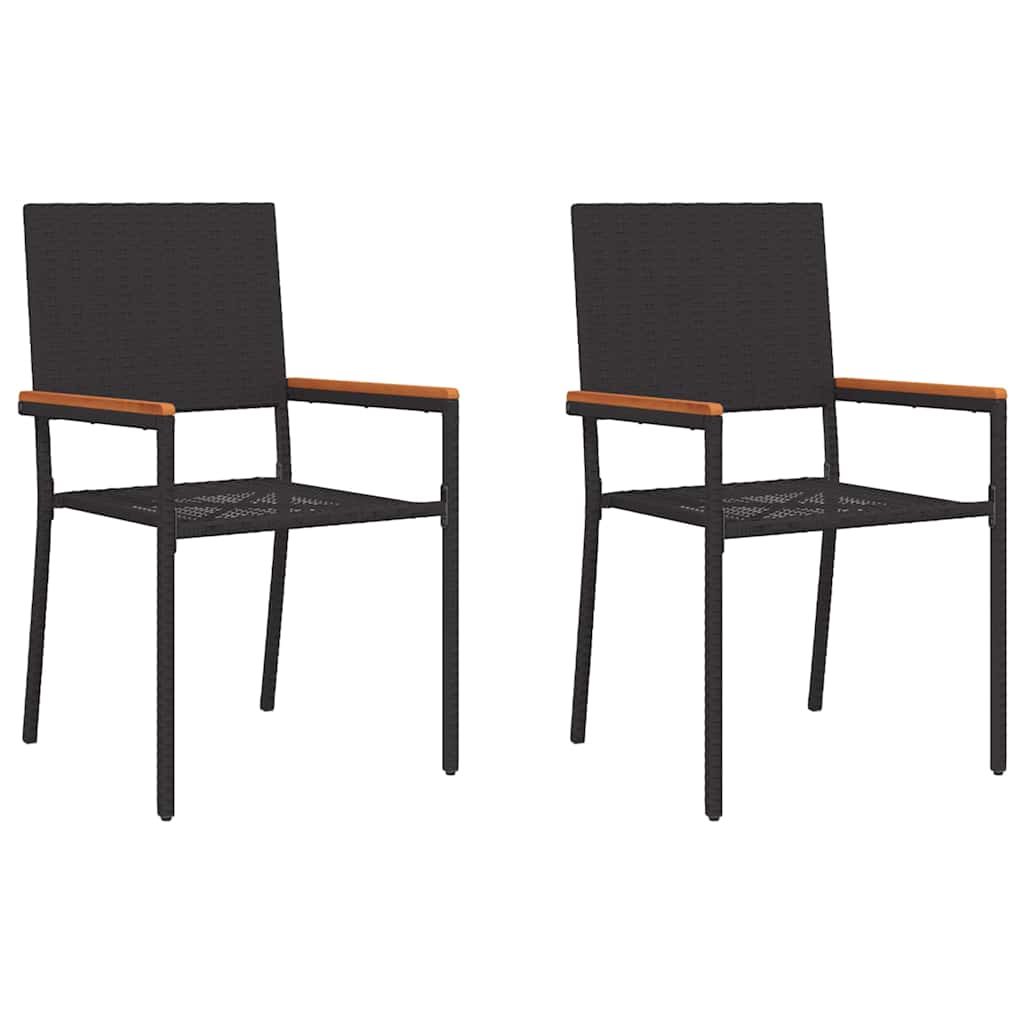 Have stapelstole 2 pcs Sort og Brunt PE rattan, Solid akacietræ