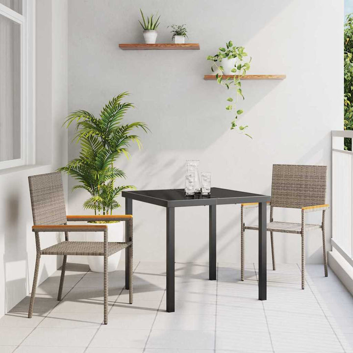 Have stapelstole 2 pcs Grå og Brun PE rattan, Solid akacietræ