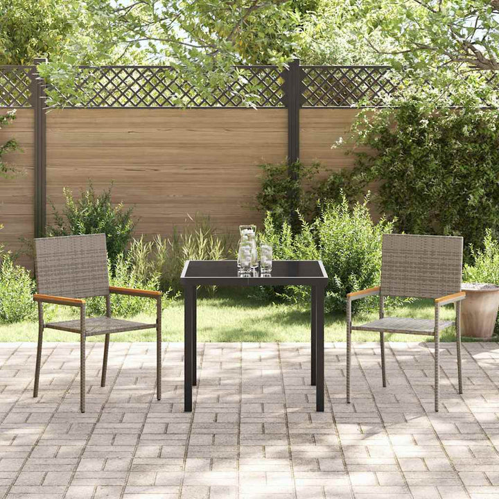 Have stapelstole 2 pcs Grå og Brun PE rattan, Solid akacietræ