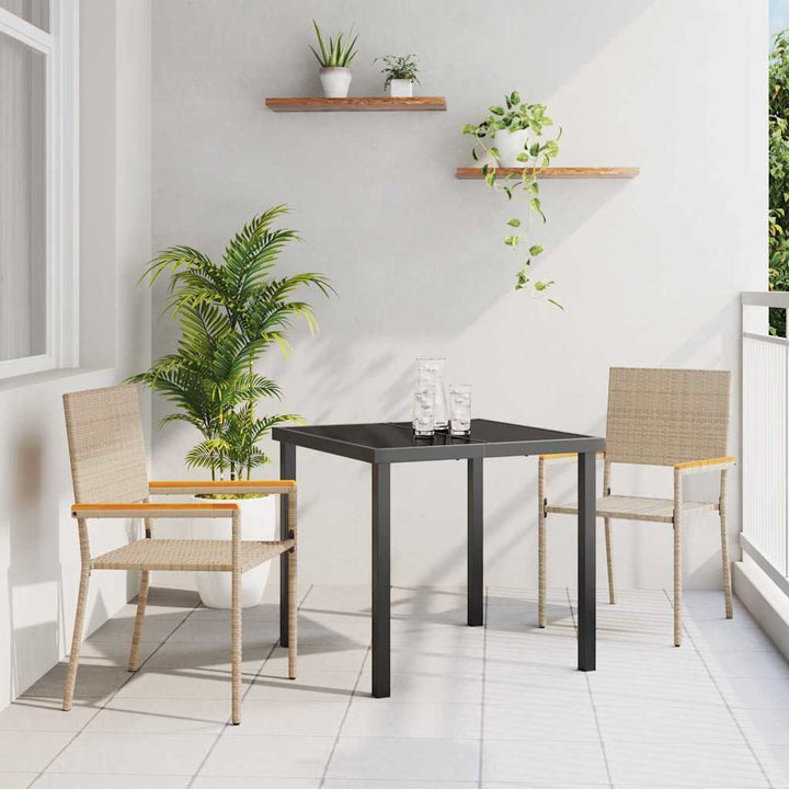 Have stapelstole 2 pcs Creme og Brun PE rattan, Solid akacietræ