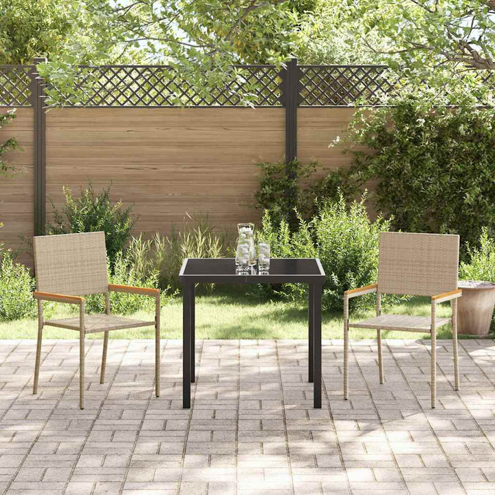 Have stapelstole 2 pcs Creme og Brun PE rattan, Solid akacietræ