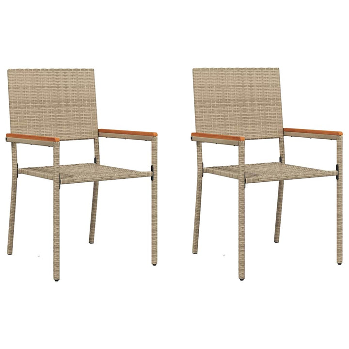 Have stapelstole 2 pcs Creme og Brun PE rattan, Solid akacietræ