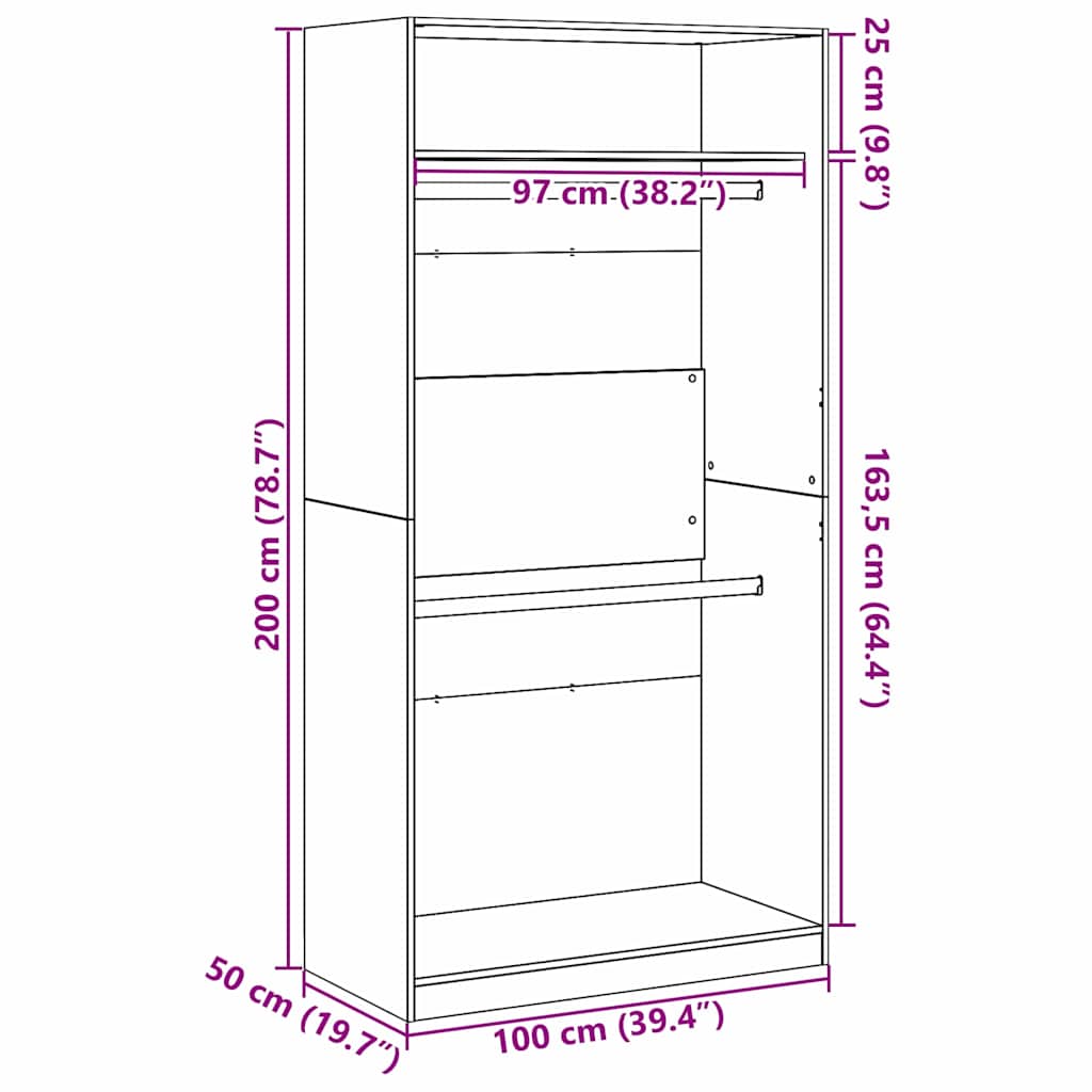 Garderobeskab Sort eg 100 x 50 x 200 cm Konstrueret træ