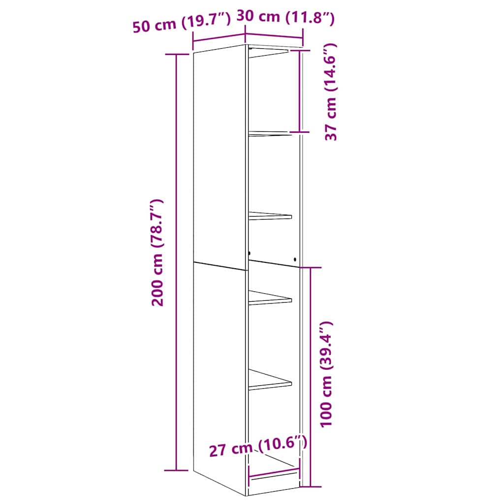 Garderobeskab Sort eg 30 x 50 x 200 cm Konstrueret træ