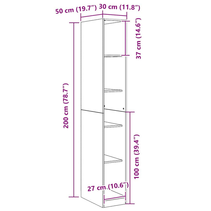Garderobeskab Sort eg 30 x 50 x 200 cm Konstrueret træ