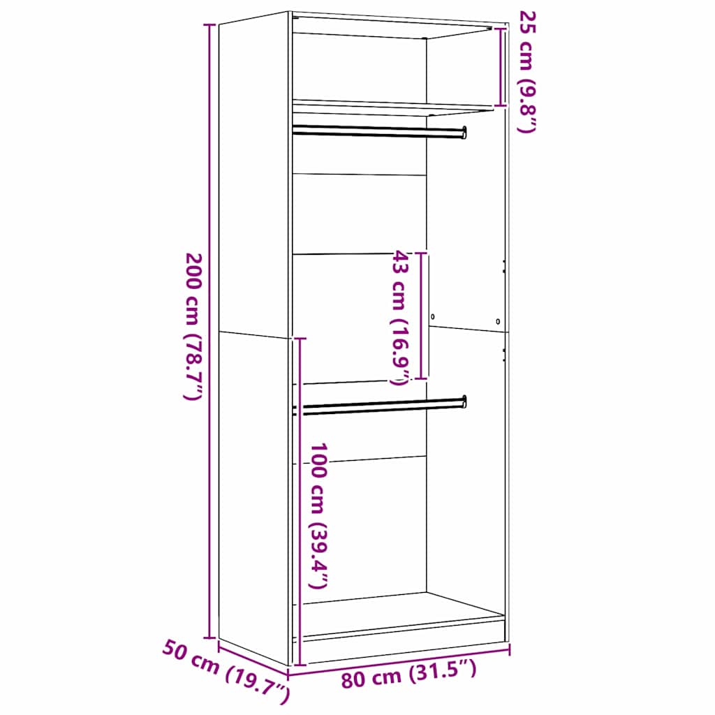 Garderobeskab Sort eg 80 x 50 x 200 cm Konstrueret træ