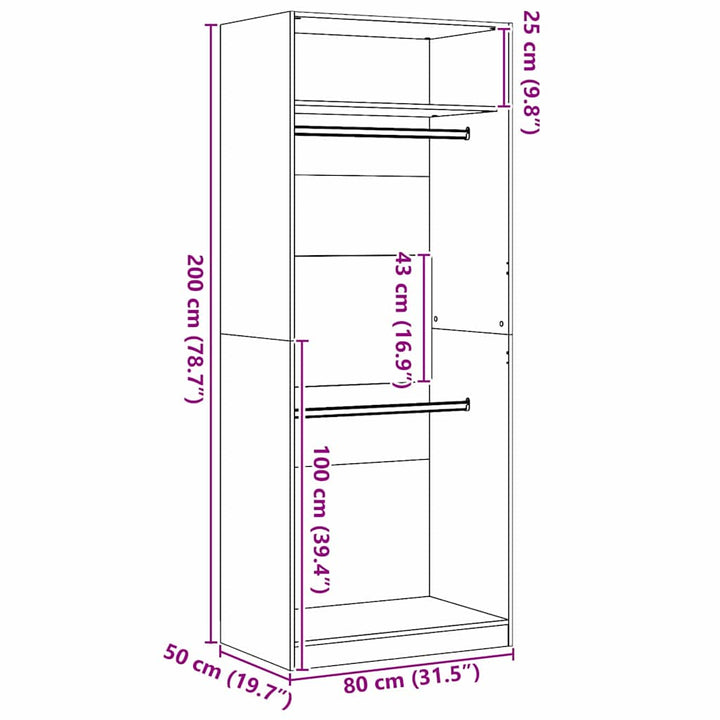 Garderobeskab Sort eg 80 x 50 x 200 cm Konstrueret træ