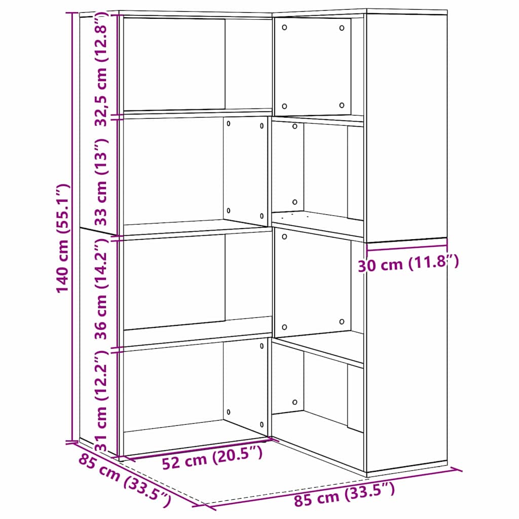 Bogskab Sort eg 140 x 30 x 140 cm Konstrueret træ