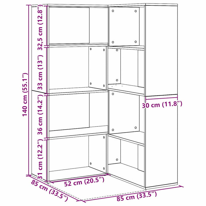 Bogskab Sort eg 140 x 30 x 140 cm Konstrueret træ