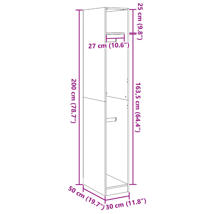 Garderobeskab Sort eg 30 x 50 x 200 cm Konstrueret træ