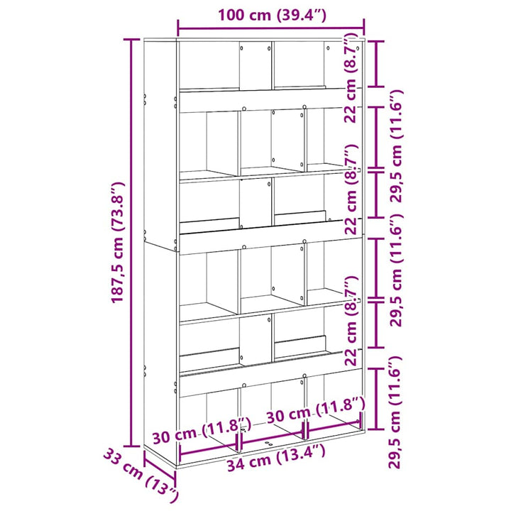 Bogreol 2 pcs Sort eg 100 x 33 x 187,5 cm Konstrueret træ