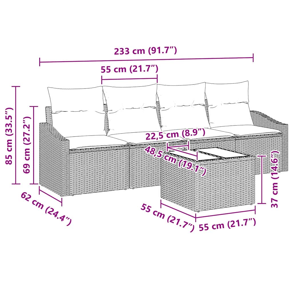 Havesofa Sæt med pude med pude 5 pcs Lysegrå 55 x 55 x 37 cm