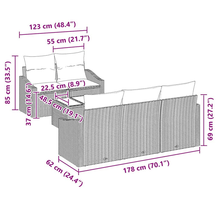 Havesofa Sæt med pude med pude 6 pcs Lysegrå 55 x 55 x 37 cm