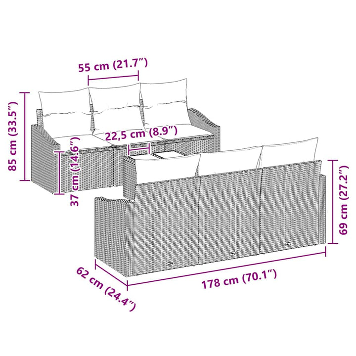 Havesofa Sæt med pude med opbevaring 7 pcs Sort 55 x 55 x 37 cm