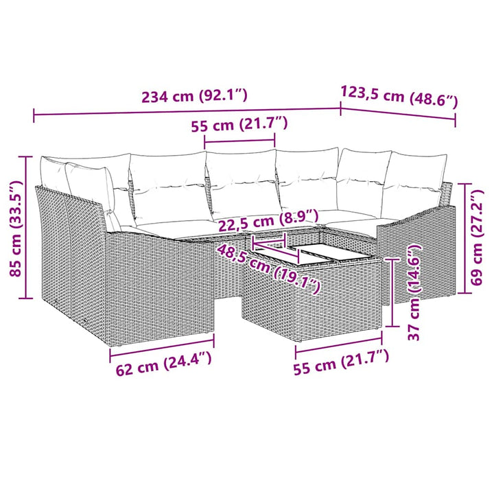 Havesofa Sæt med pude med pude 7 pcs Lysegrå 55 x 55 x 37 cm