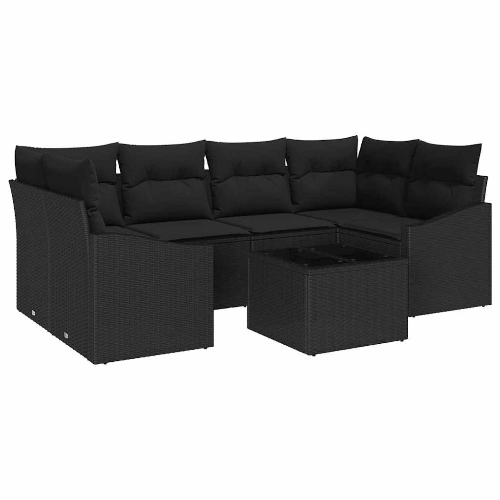 Havesofa Sæt med pude med opbevaring 7 pcs Sort 55 x 55 x 37 cm