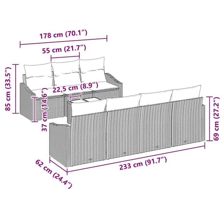Havesofa Sæt med pude med pude 8 pcs Lysegrå 55 x 55 x 37 cm