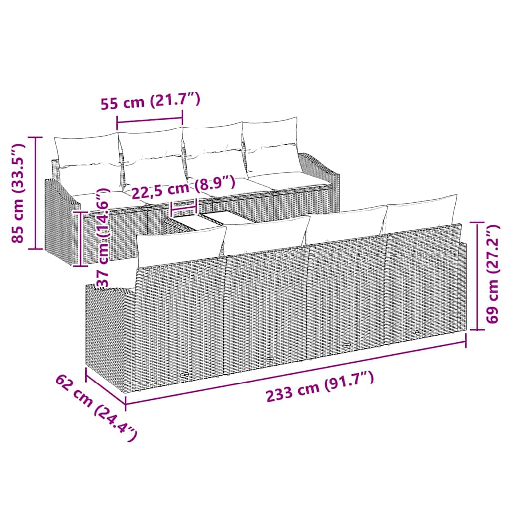 Havesofa Sæt med pude med pude 9 pcs Lysegrå 55 x 55 x 37 cm
