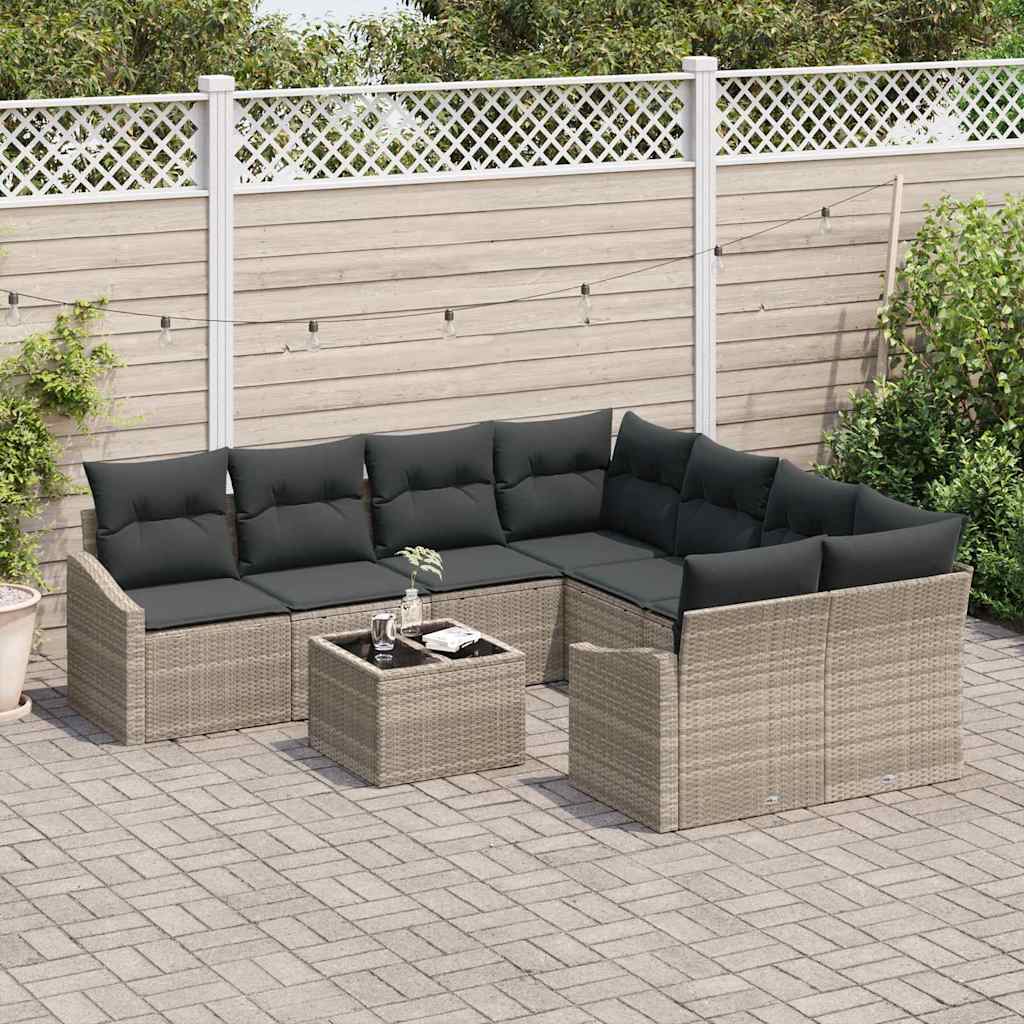Havesofa Sæt med pude med pude 9 pcs Lysegrå 55 x 55 x 37 cm