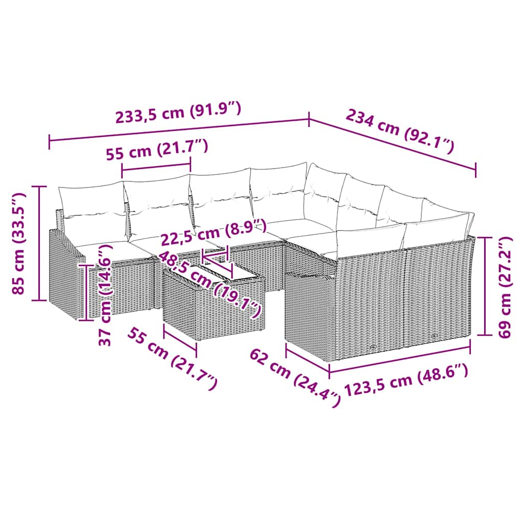 Havesofa Sæt med pude med pude 9 pcs Lysegrå 55 x 55 x 37 cm