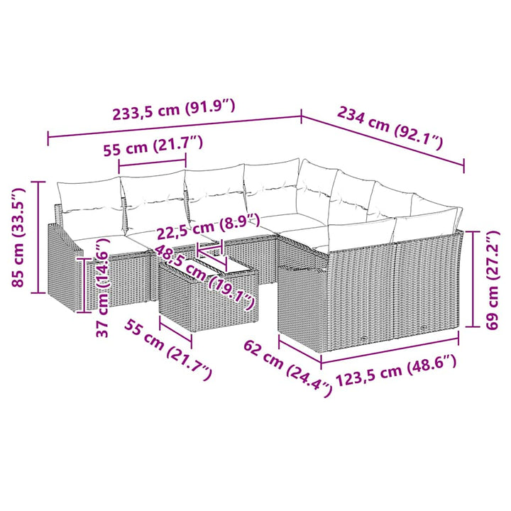 Havesofa Sæt med pude med opbevaring 9 pcs Sort 55 x 55 x 37 cm