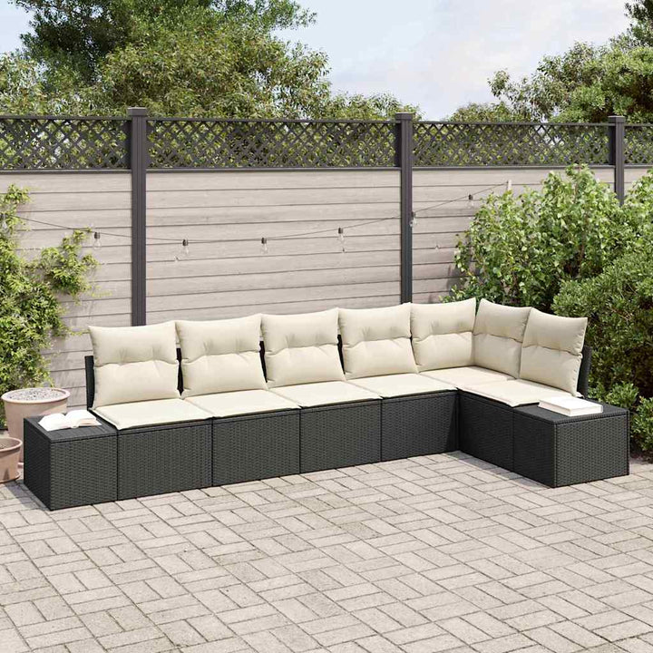 Havesofa Sæt med pude 6 pcs Sort og cremefarvet Poly rattan