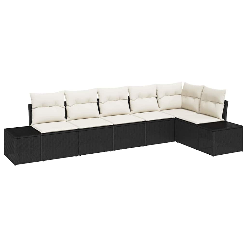 Havesofa Sæt med pude 6 pcs Sort og cremefarvet Poly rattan