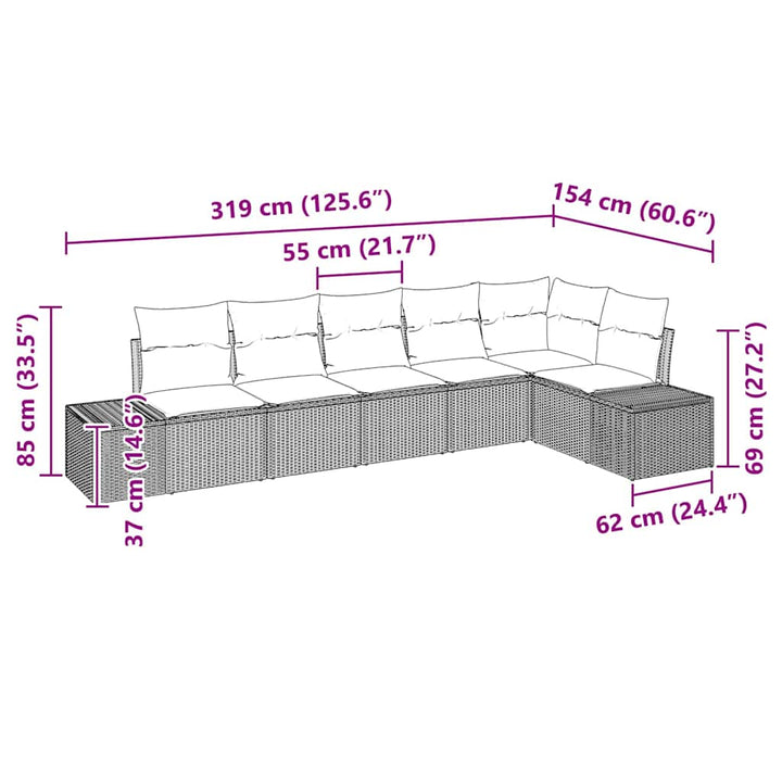 Havesofa Sæt med pude 6 pcs Sort og cremefarvet Poly rattan