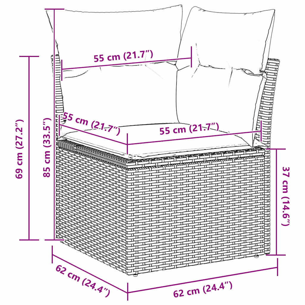 Havesofa Sæt med pude 6 pcs Sort og cremefarvet Poly rattan