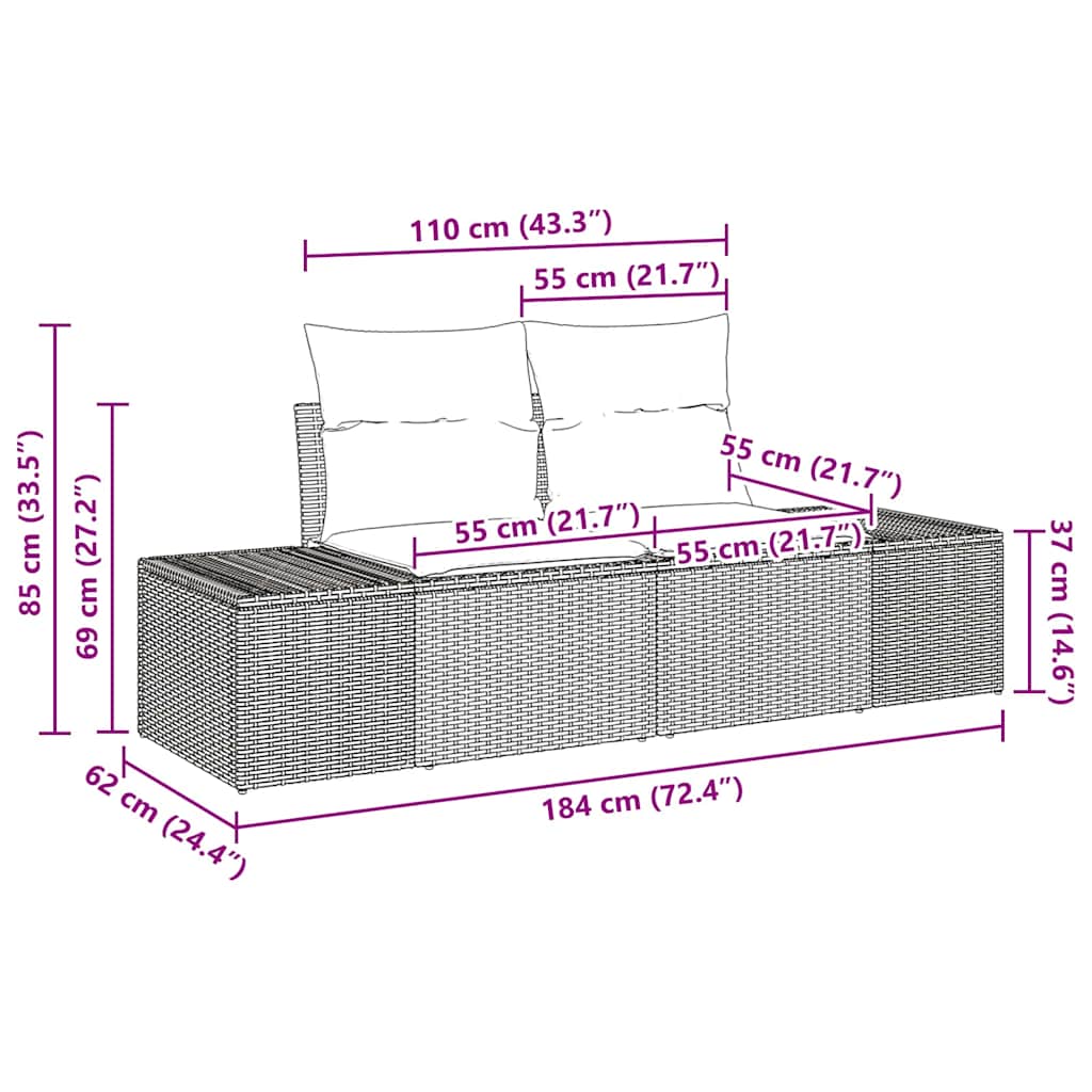 Havesofa Sæt med pude 6 pcs Sort og cremefarvet Poly rattan