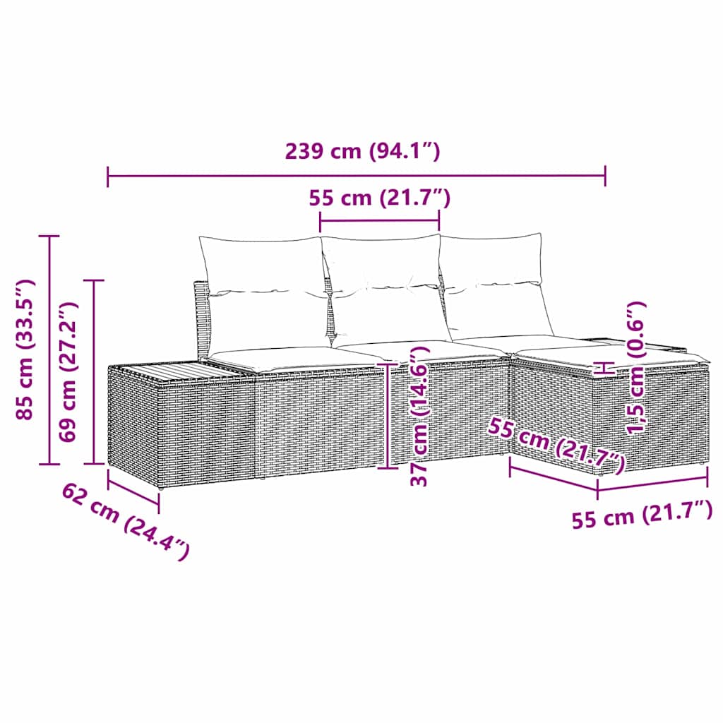 med pude Indstillelig 4 pcs Sort