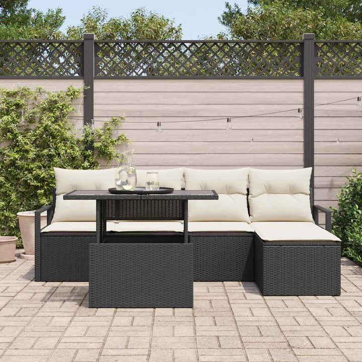 Havesofa Sæt med pude 6 pcs Sort og cremefarvet