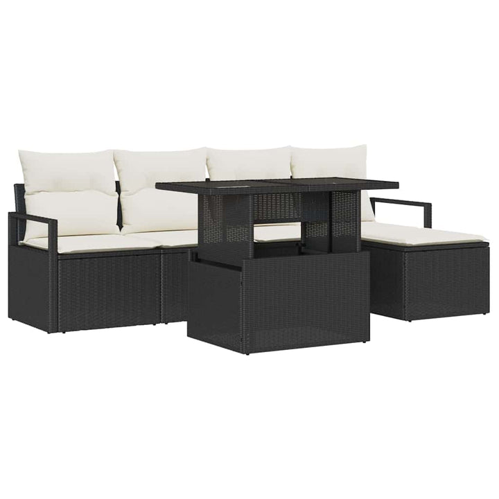Havesofa Sæt med pude 6 pcs Sort og cremefarvet