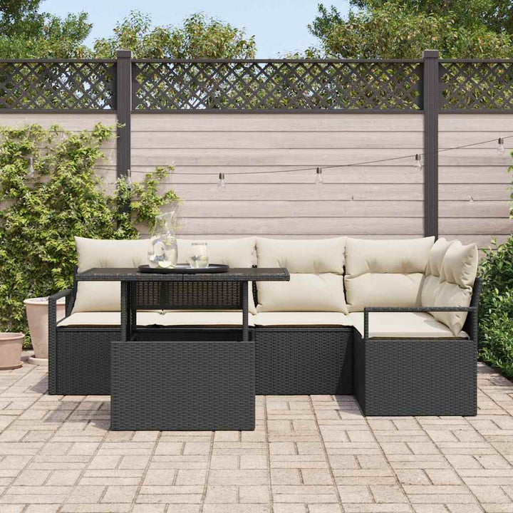 Havesofa Sæt med pude 6 pcs Sort og cremefarvet