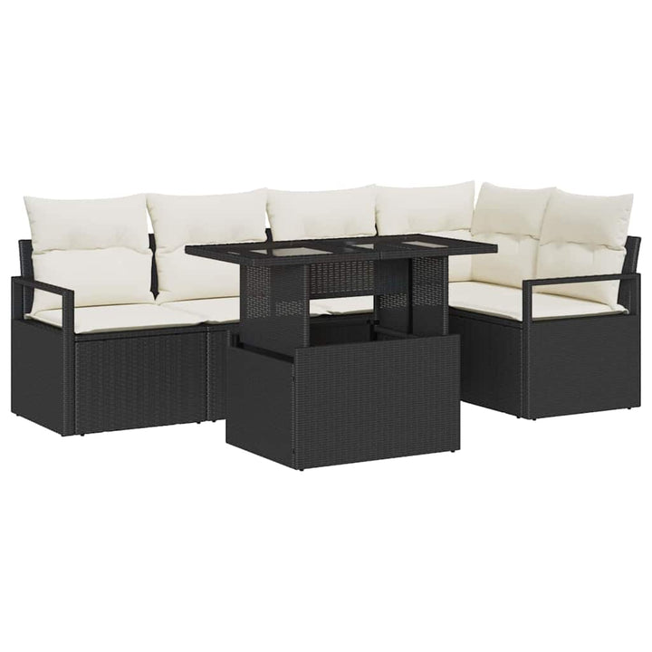 Havesofa Sæt med pude 6 pcs Sort og cremefarvet