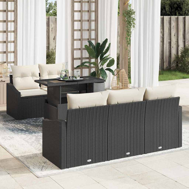 Havesofa Sæt med pude 6 pcs Sort og cremefarvet