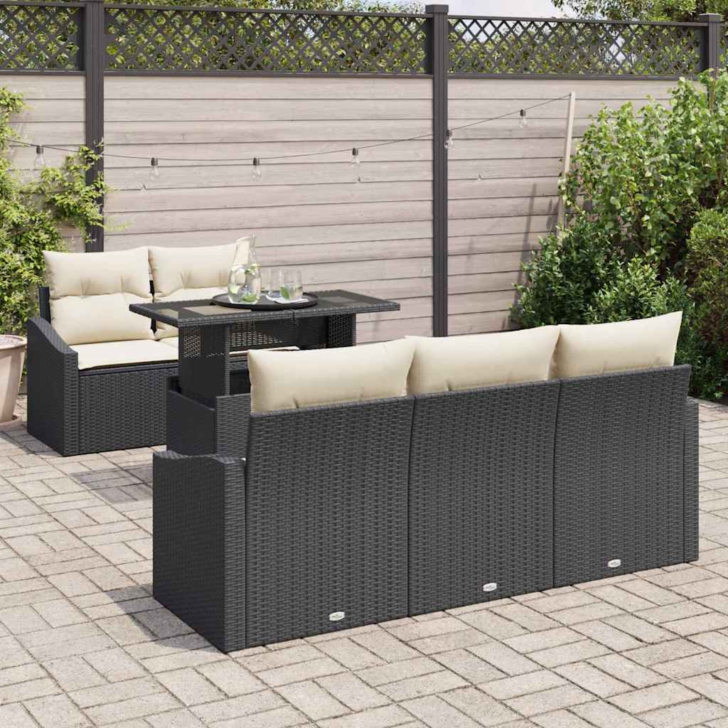 Havesofa Sæt med pude 6 pcs Sort og cremefarvet