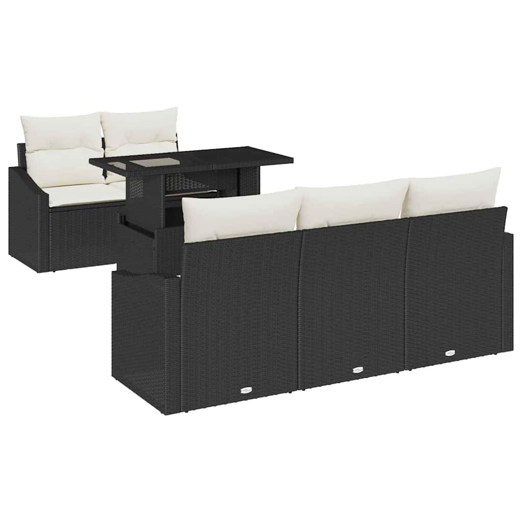 Havesofa Sæt med pude 6 pcs Sort og cremefarvet