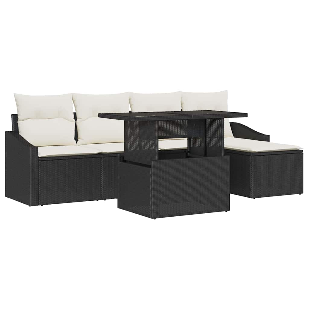 Havesofa Sæt med pude 6 pcs Sort og cremefarvet