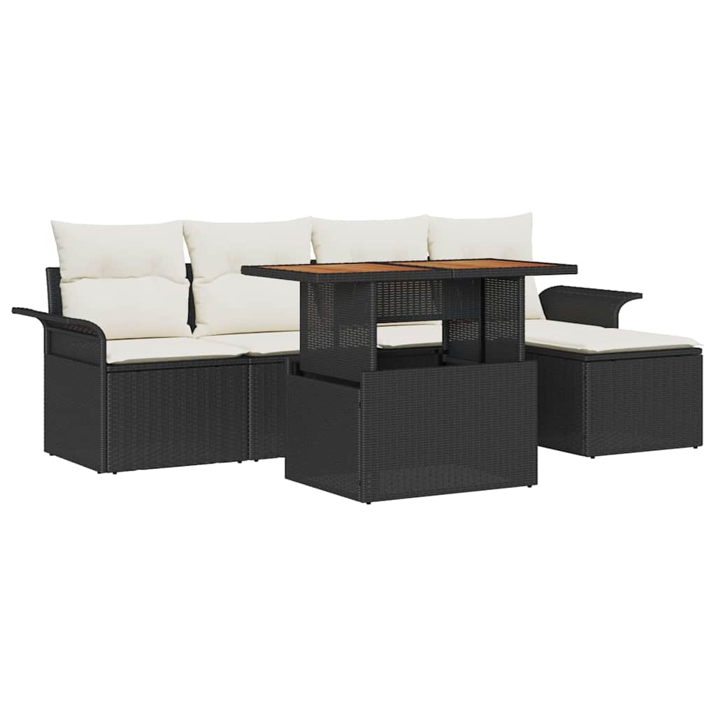 Havesofa Sæt med pude 6 pcs Sort og cremefarvet