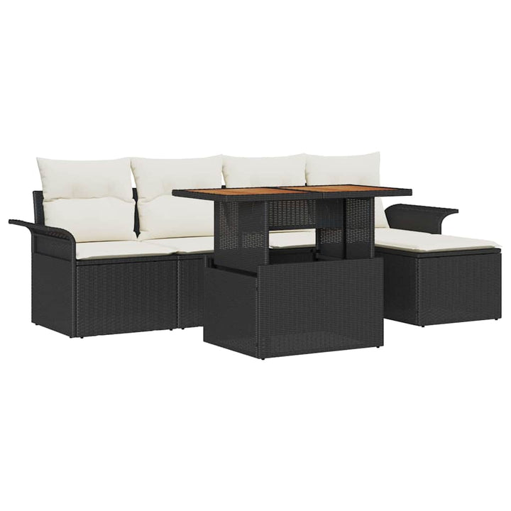 Havesofa Sæt med pude 6 pcs Sort og cremefarvet