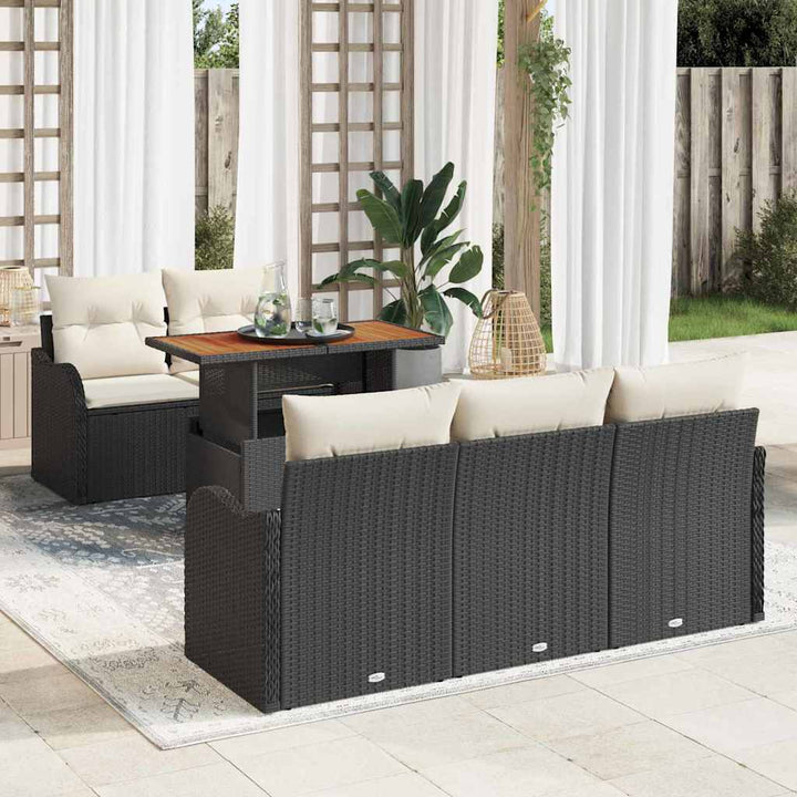 Havesofa Sæt med pude 6 pcs Sort og cremefarvet
