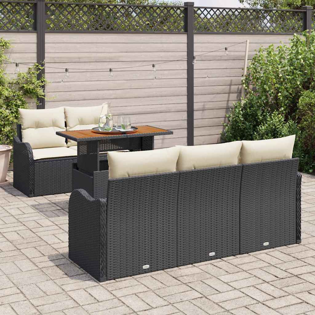Havesofa Sæt med pude 6 pcs Sort og cremefarvet