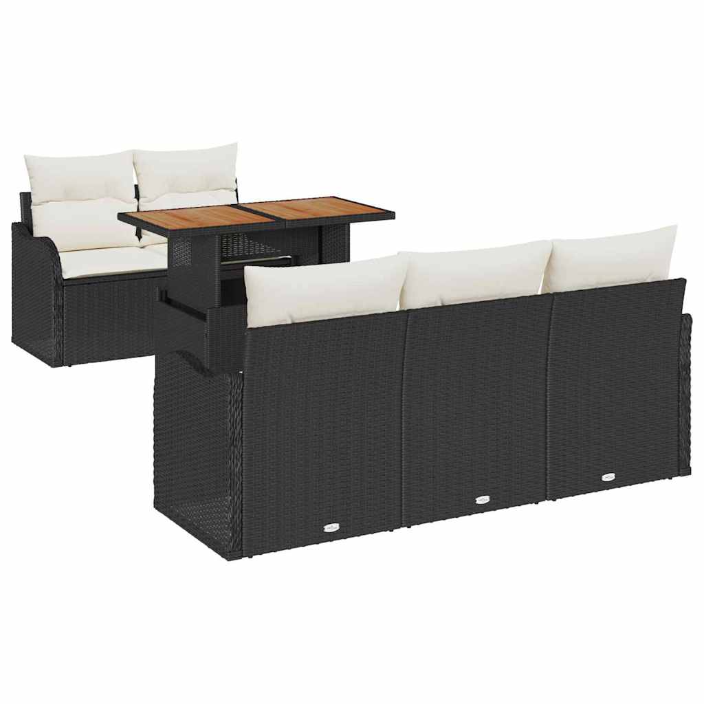 Havesofa Sæt med pude 6 pcs Sort og cremefarvet