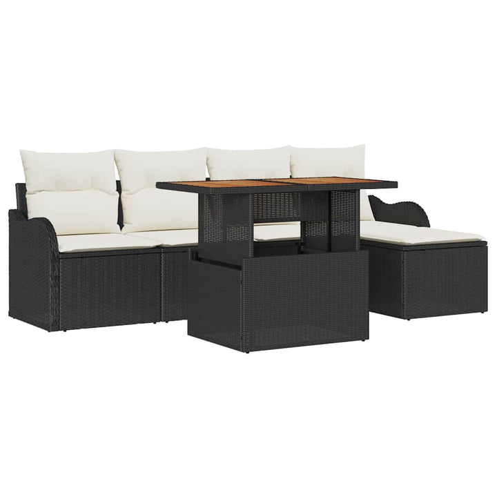 Havesofa Sæt med pude 6 pcs Sort og cremefarvet