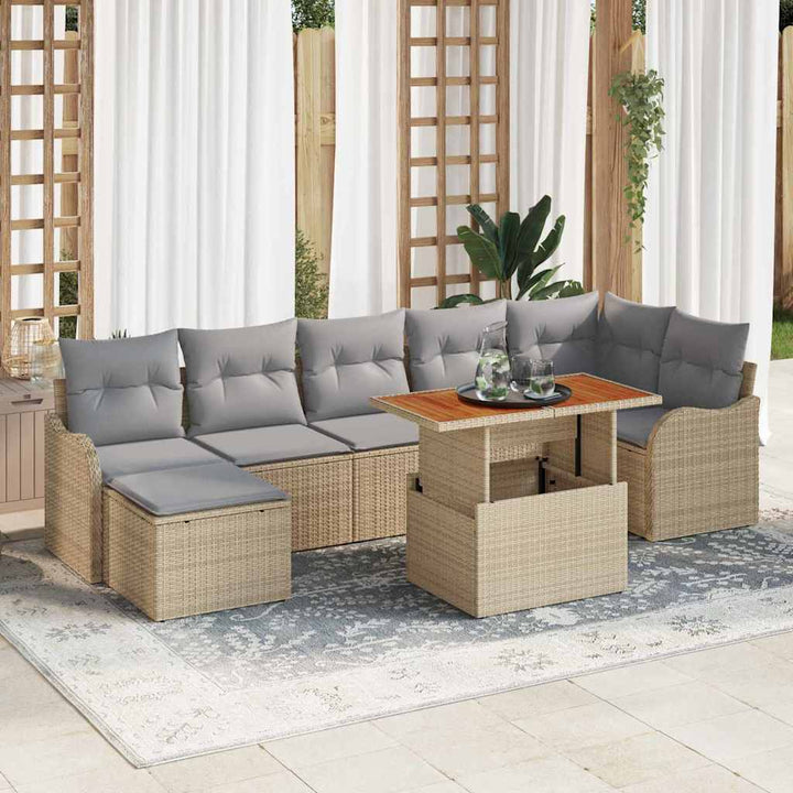 Havesofa Sæt med pude med opbevaring 8 pcs beige og lysegrå