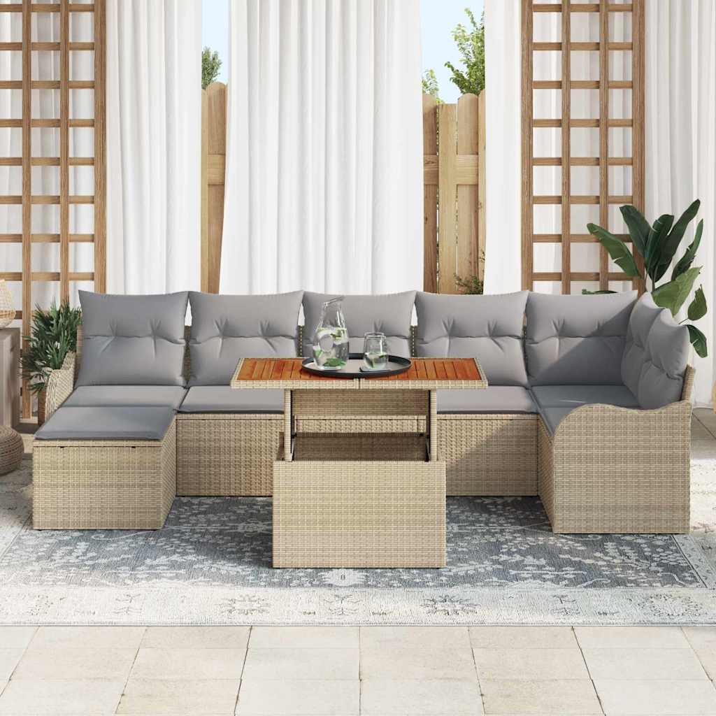 Havesofa Sæt med pude med opbevaring 8 pcs beige og lysegrå