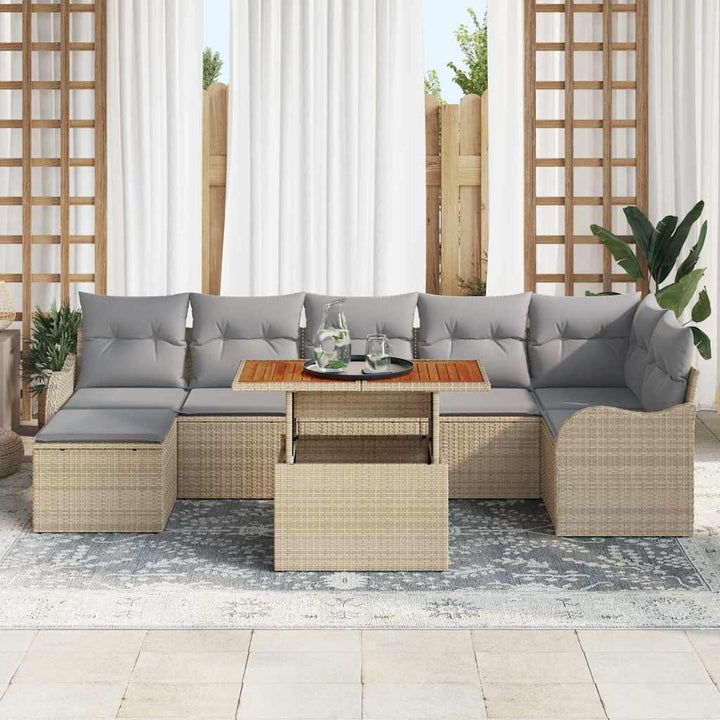 Havesofa Sæt med pude med opbevaring 8 pcs beige og lysegrå